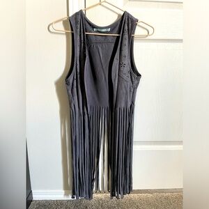 Gray Sleeveless Fringe Jacket